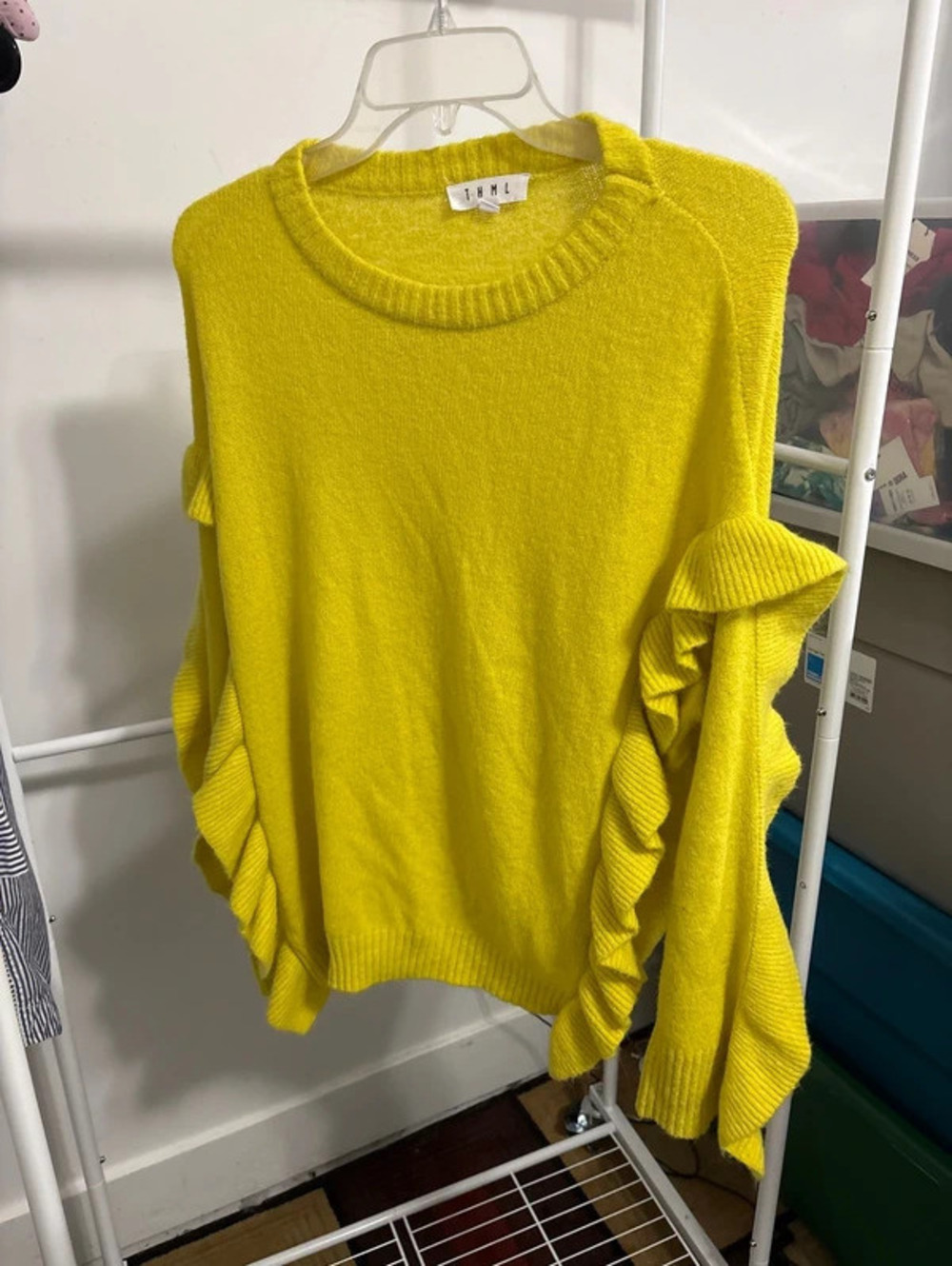 THML Vibrant Yellow Ruffle Trim Crewneck Sweater - Size Small